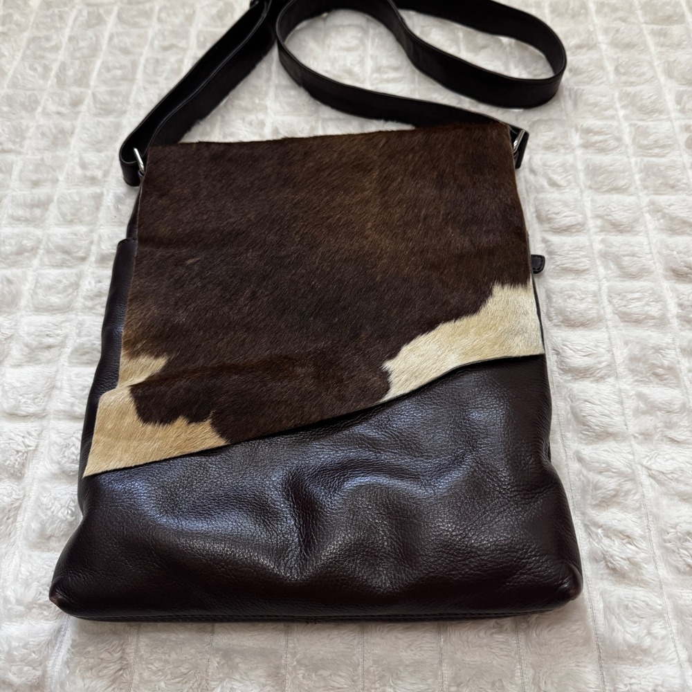 Ili New York Cowhide Leather Brown Crossbody Boho Festival Western Southwestern - Picture 9 of 9